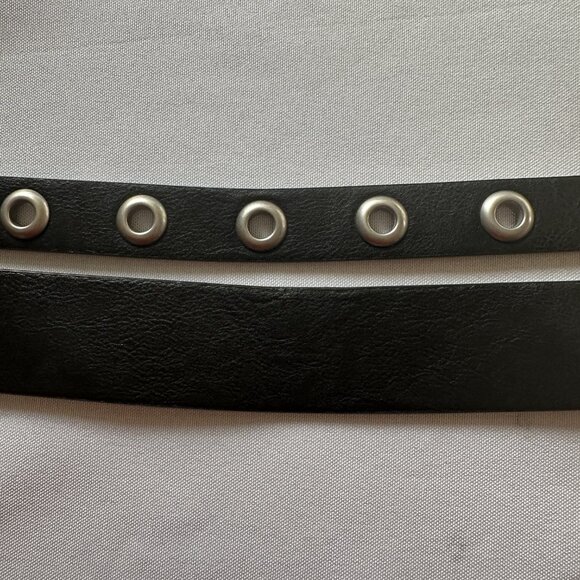 Brandy Melville Belts Lot of 2 Black Faux Leather Silver Buckle Rivet Holes - Picture 11 of 15